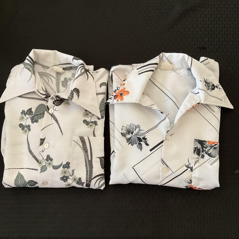 Vintage California Shirtworks Shirts Mens Large White Floral Long Sleeve Lot 2